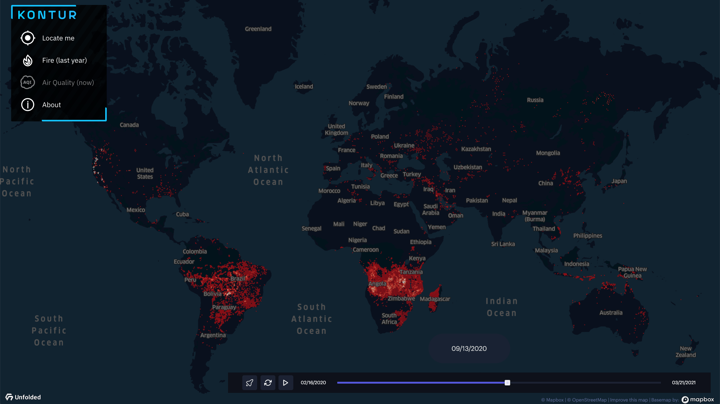 Global Fires visualisation map